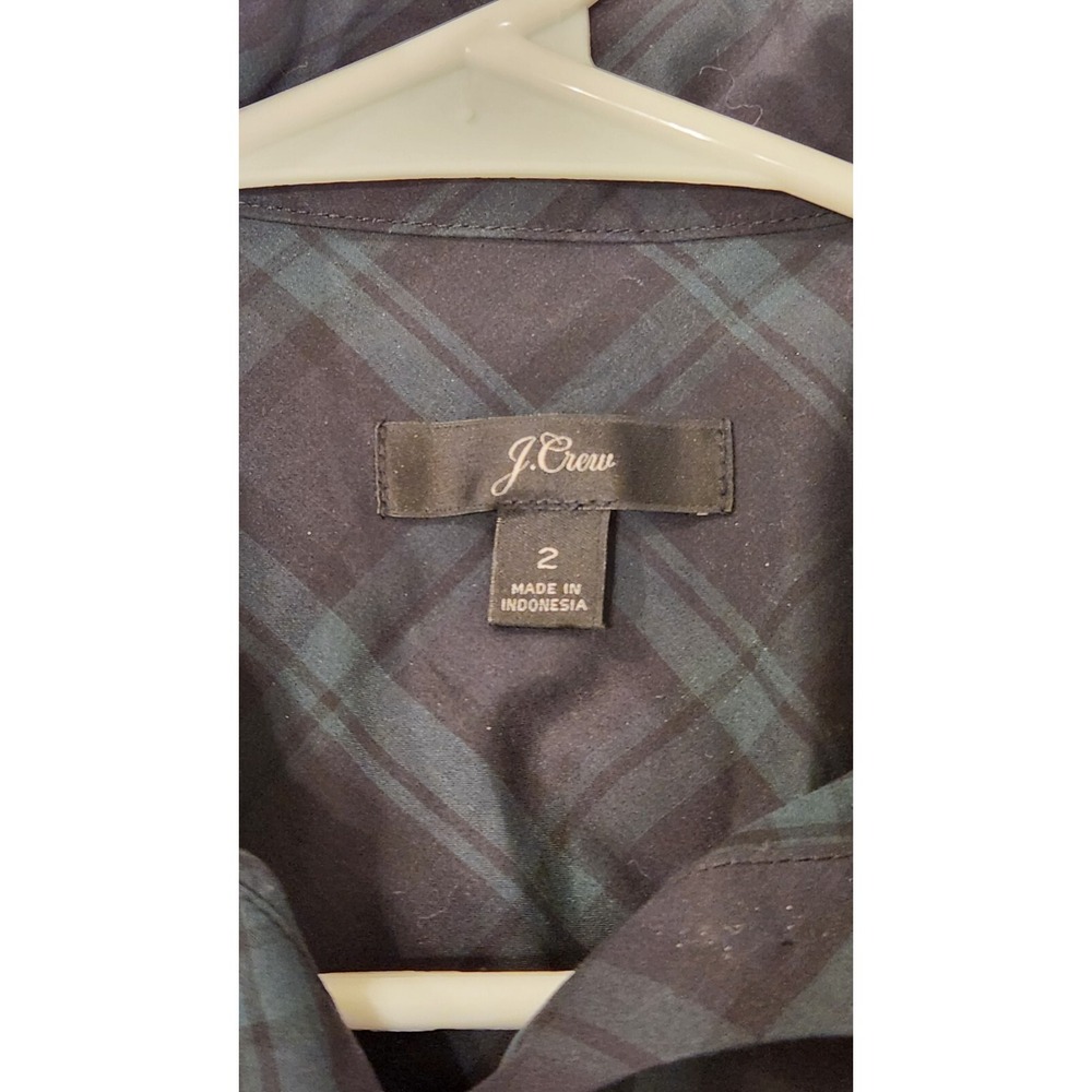 J. Crew Jeweled Button Popover Tunic in Black Watch Tartan-Midnight Emerald-2 - Picture 2 of 6